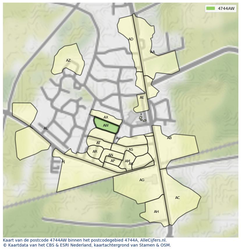 Afbeelding van het postcodegebied 4744 AW op de kaart.