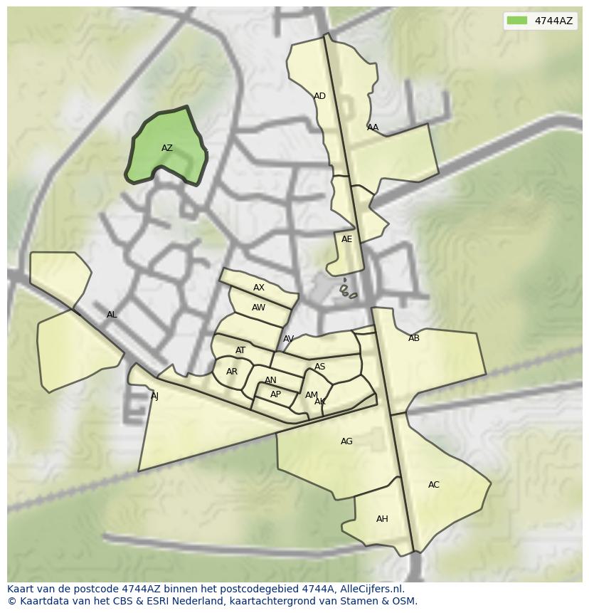 Afbeelding van het postcodegebied 4744 AZ op de kaart.