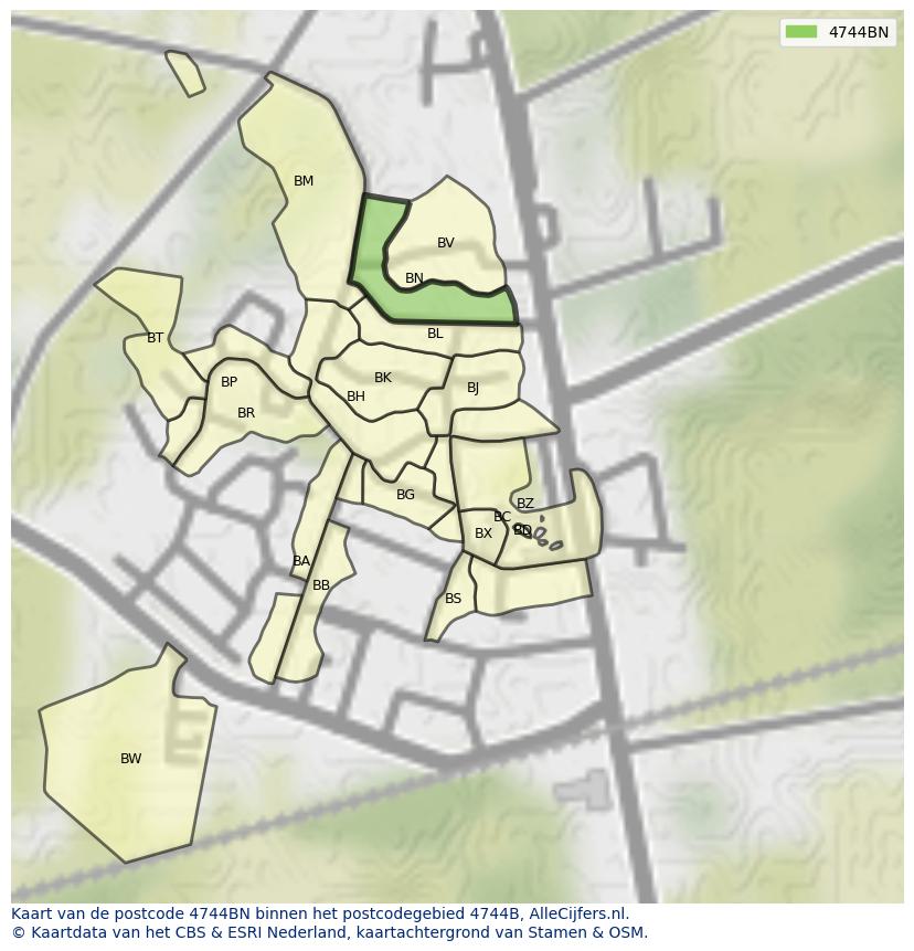 Afbeelding van het postcodegebied 4744 BN op de kaart.