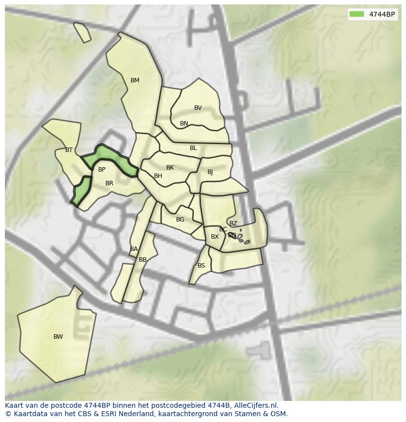 Afbeelding van het postcodegebied 4744 BP op de kaart.