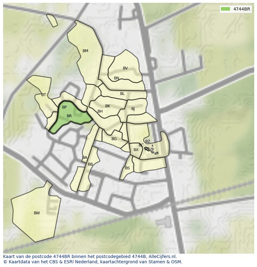 Afbeelding van het postcodegebied 4744 BR op de kaart.
