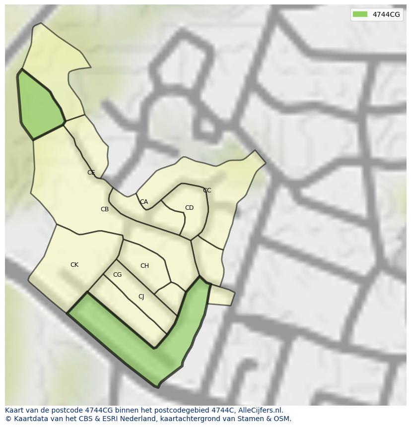 Afbeelding van het postcodegebied 4744 CG op de kaart.