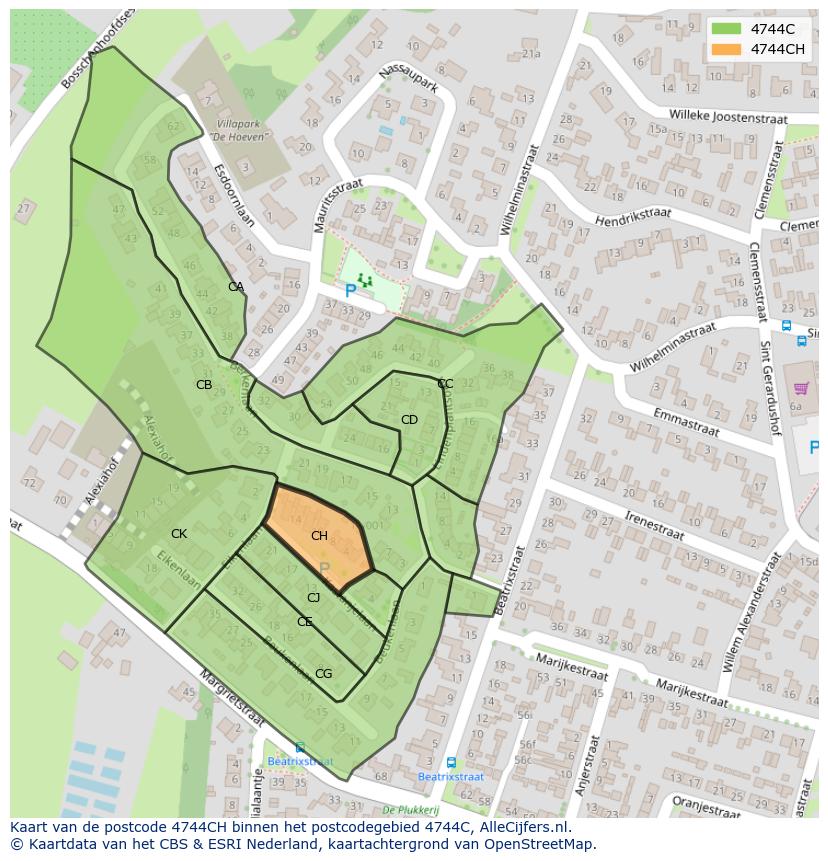 Afbeelding van het postcodegebied 4744 CH op de kaart.