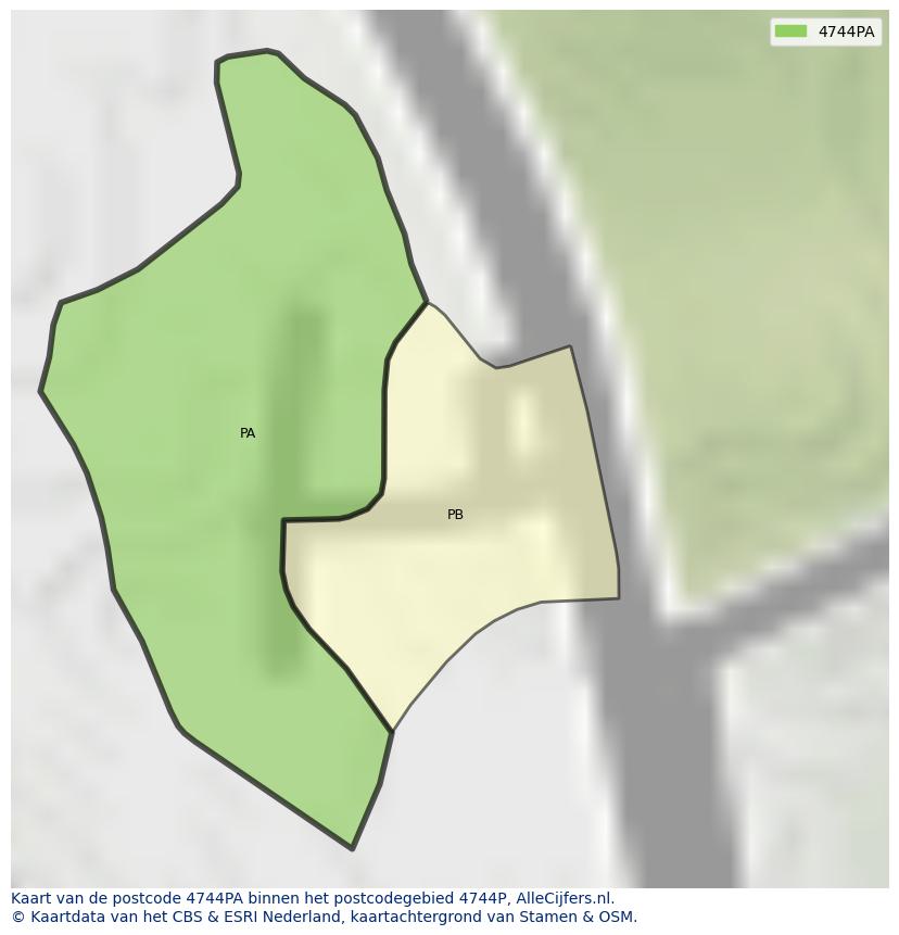 Afbeelding van het postcodegebied 4744 PA op de kaart.