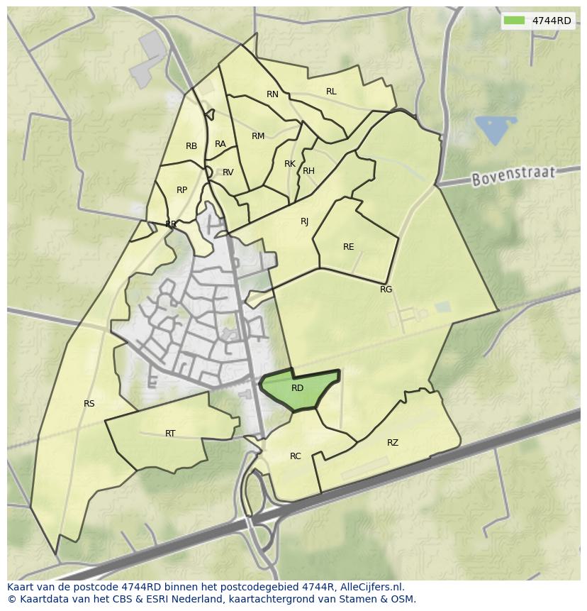 Afbeelding van het postcodegebied 4744 RD op de kaart.