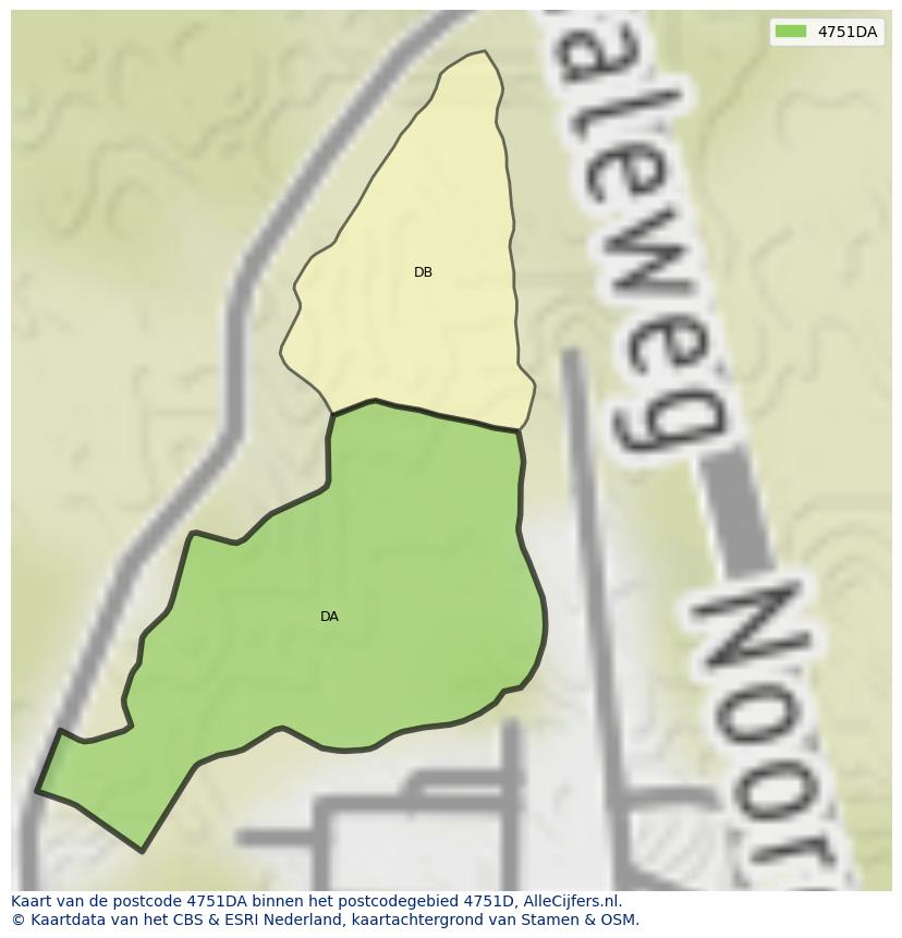 Afbeelding van het postcodegebied 4751 DA op de kaart.