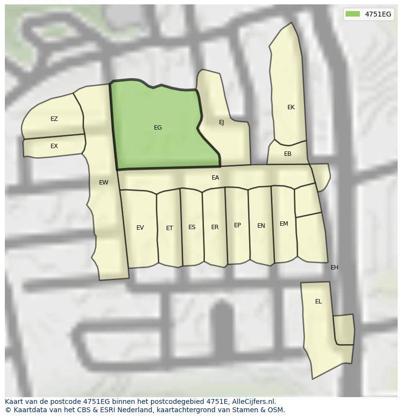 Afbeelding van het postcodegebied 4751 EG op de kaart.