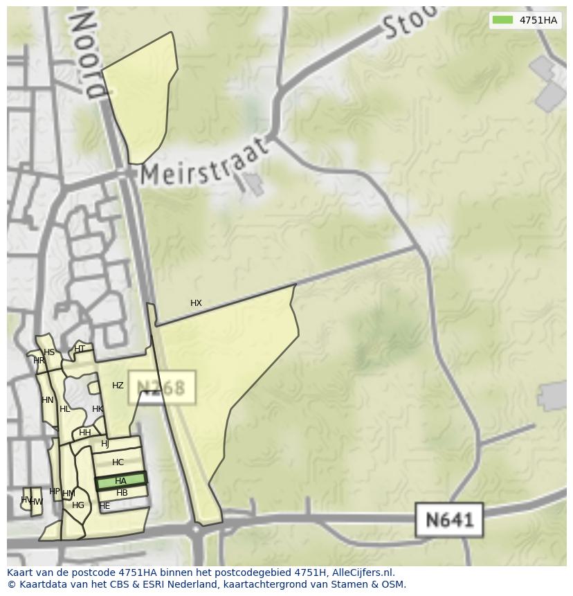Afbeelding van het postcodegebied 4751 HA op de kaart.