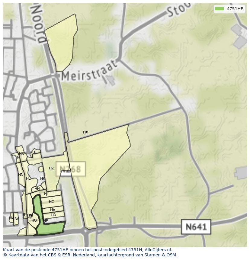 Afbeelding van het postcodegebied 4751 HE op de kaart.