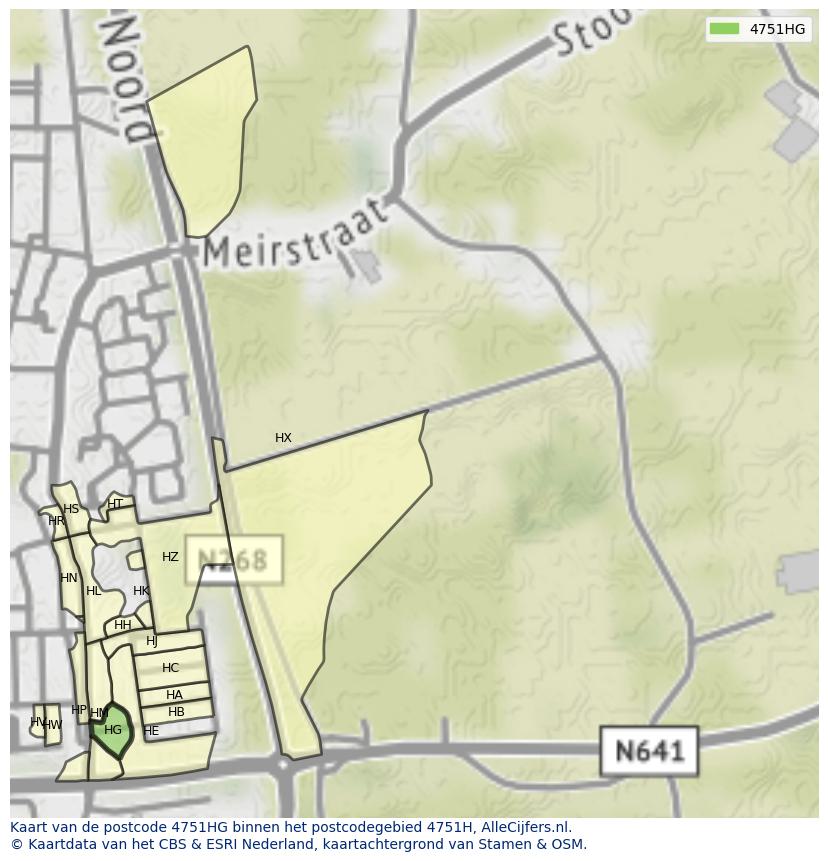 Afbeelding van het postcodegebied 4751 HG op de kaart.