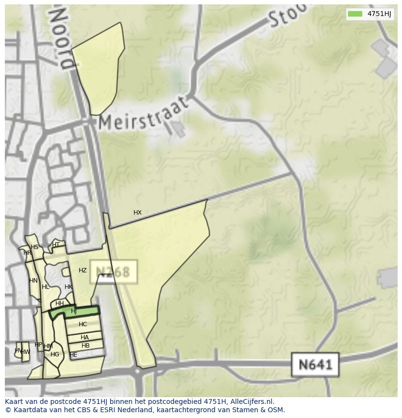 Afbeelding van het postcodegebied 4751 HJ op de kaart.