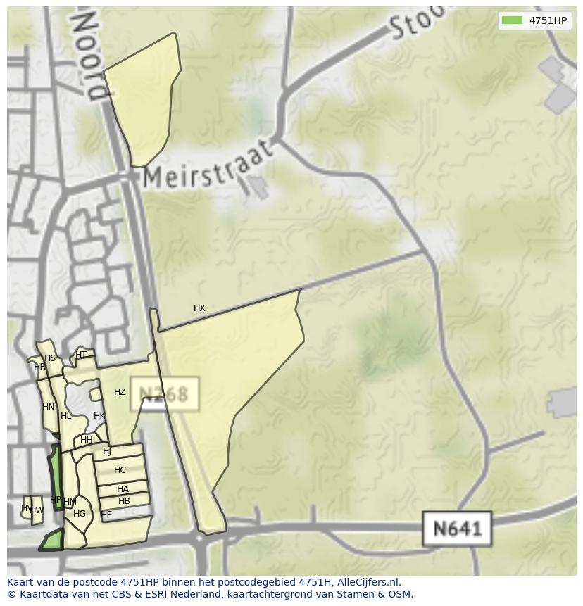 Afbeelding van het postcodegebied 4751 HP op de kaart.