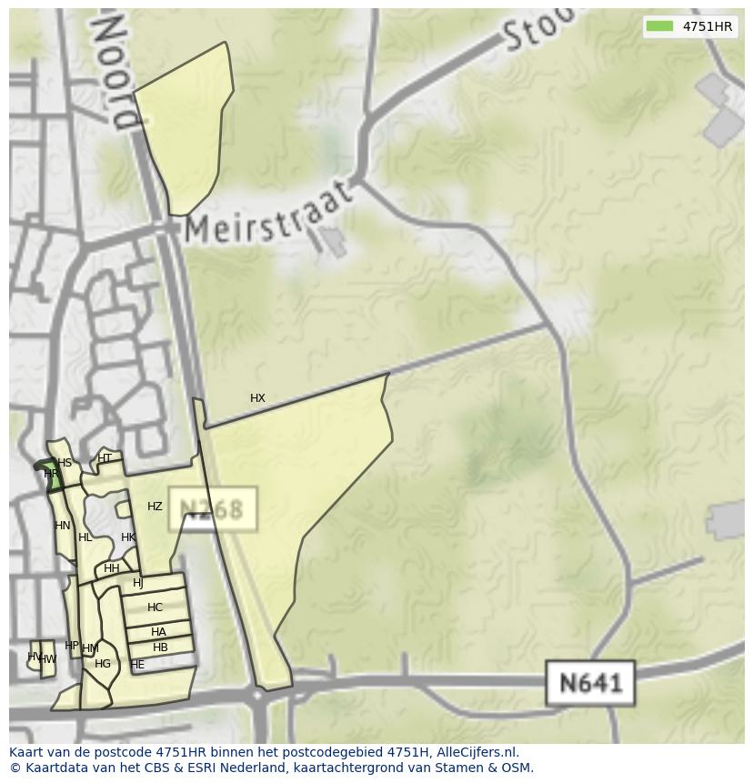 Afbeelding van het postcodegebied 4751 HR op de kaart.