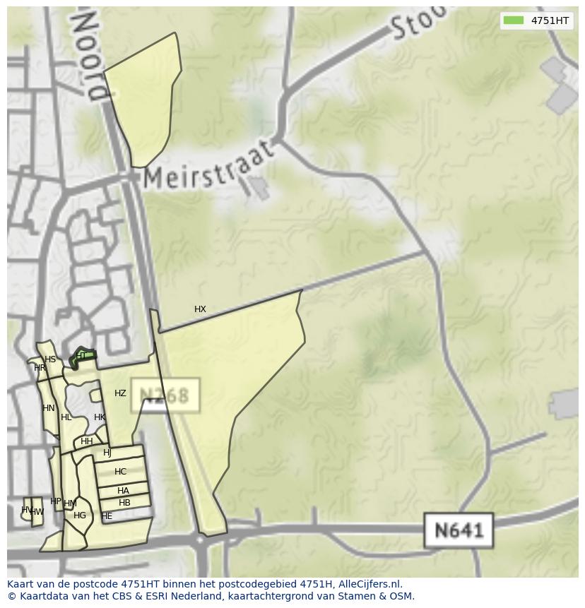 Afbeelding van het postcodegebied 4751 HT op de kaart.