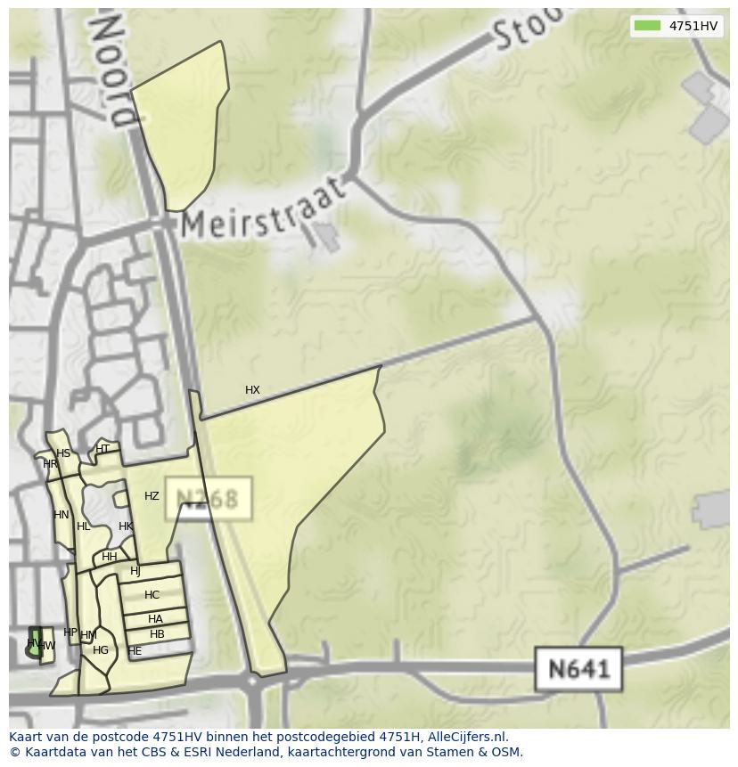 Afbeelding van het postcodegebied 4751 HV op de kaart.