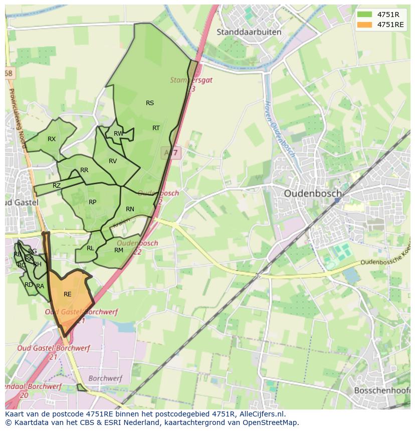 Afbeelding van het postcodegebied 4751 RE op de kaart.