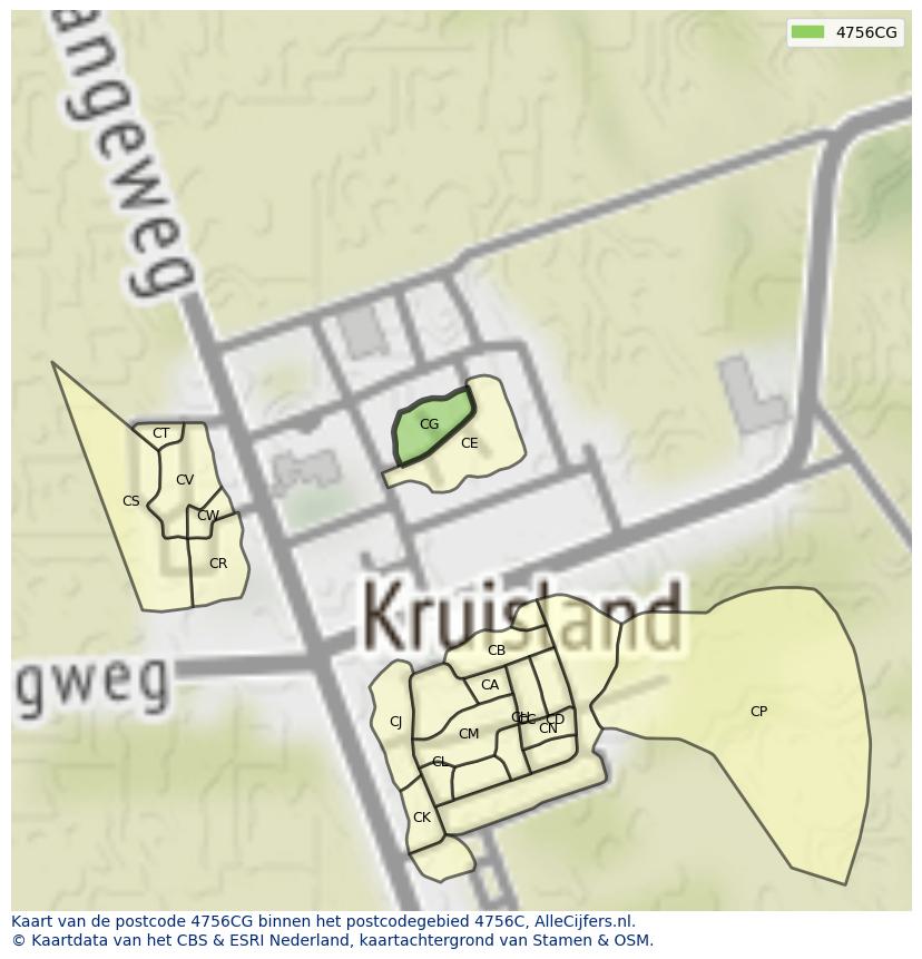 Afbeelding van het postcodegebied 4756 CG op de kaart.