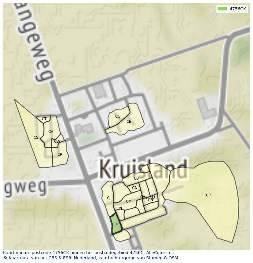 Afbeelding van het postcodegebied 4756 CK op de kaart.