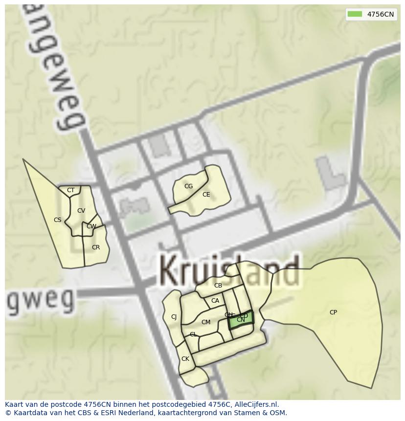 Afbeelding van het postcodegebied 4756 CN op de kaart.