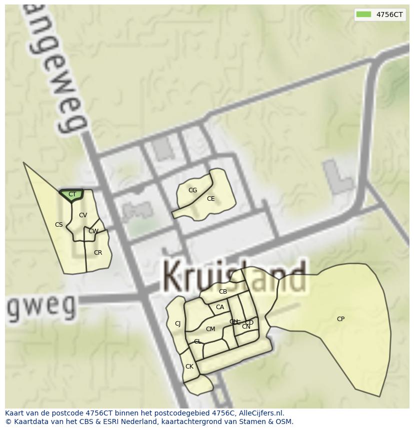 Afbeelding van het postcodegebied 4756 CT op de kaart.