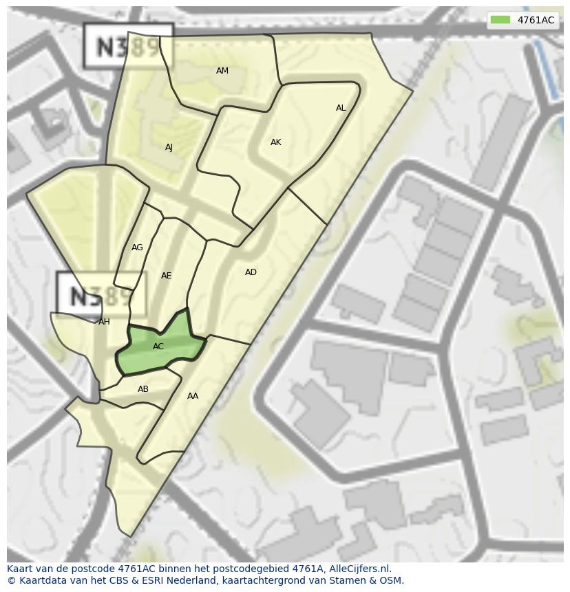 Afbeelding van het postcodegebied 4761 AC op de kaart.