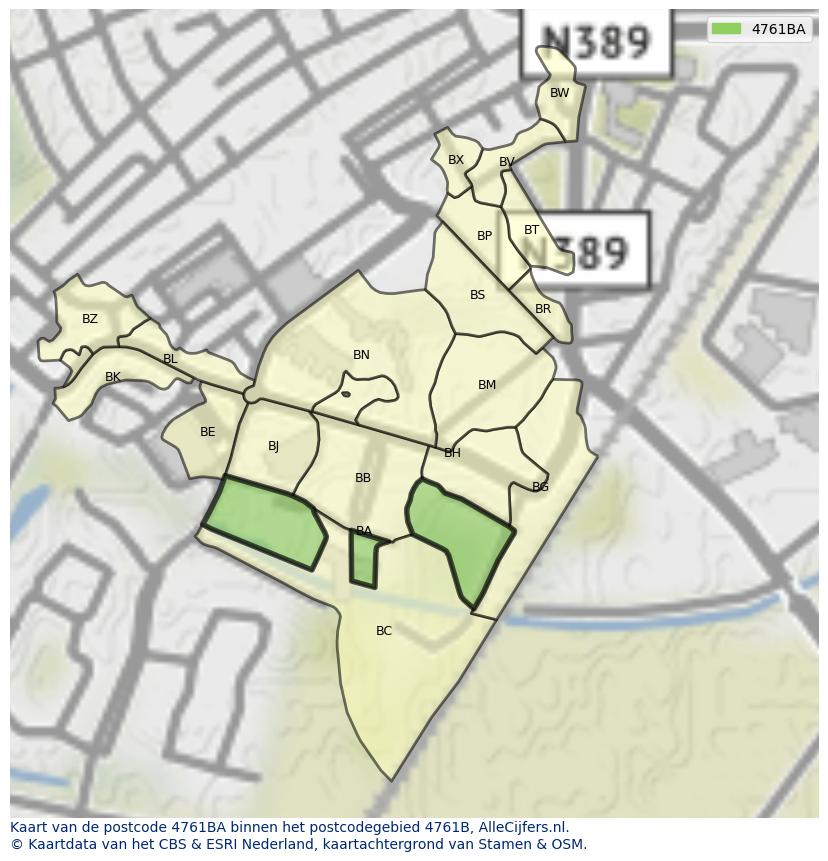 Afbeelding van het postcodegebied 4761 BA op de kaart.