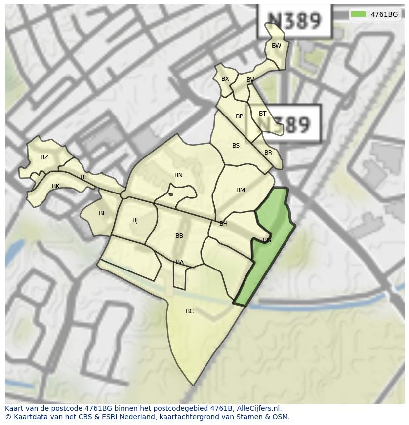 Afbeelding van het postcodegebied 4761 BG op de kaart.