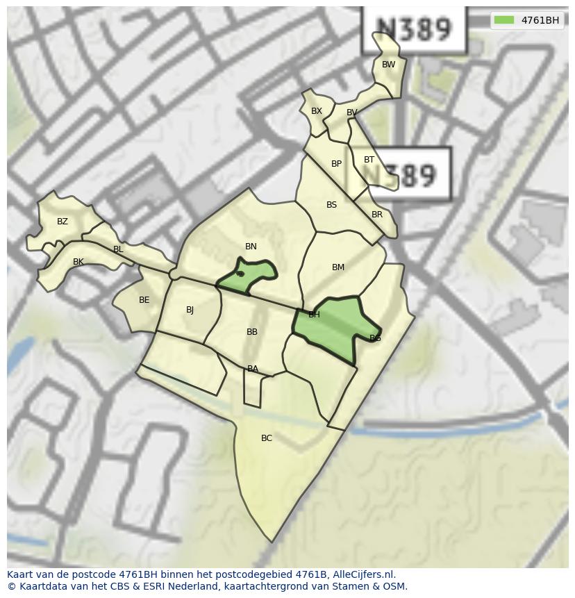 Afbeelding van het postcodegebied 4761 BH op de kaart.
