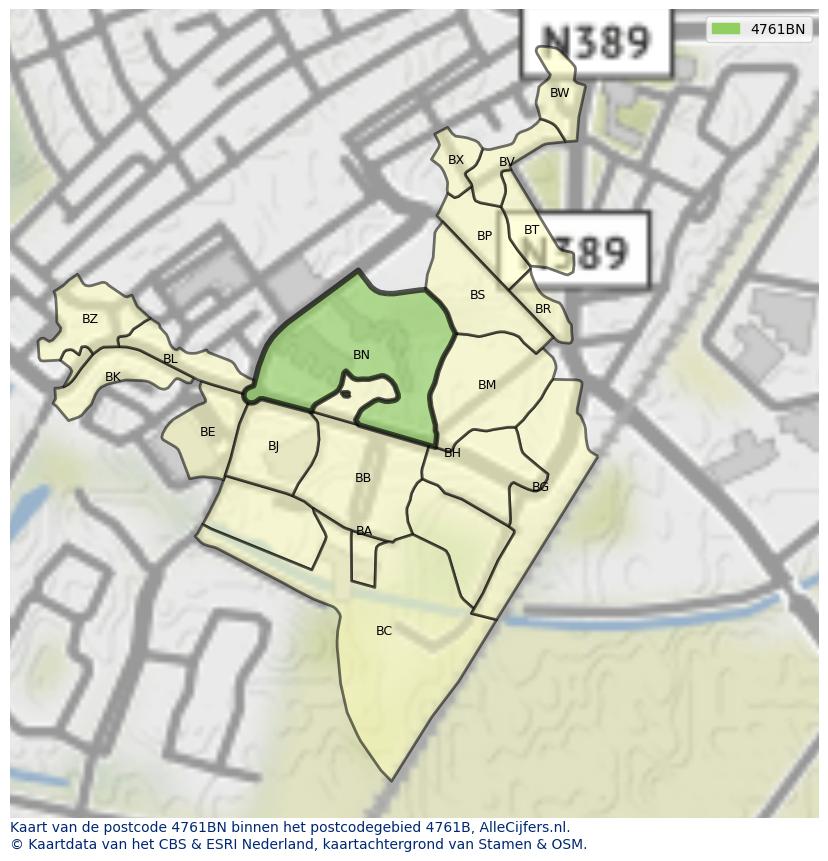 Afbeelding van het postcodegebied 4761 BN op de kaart.