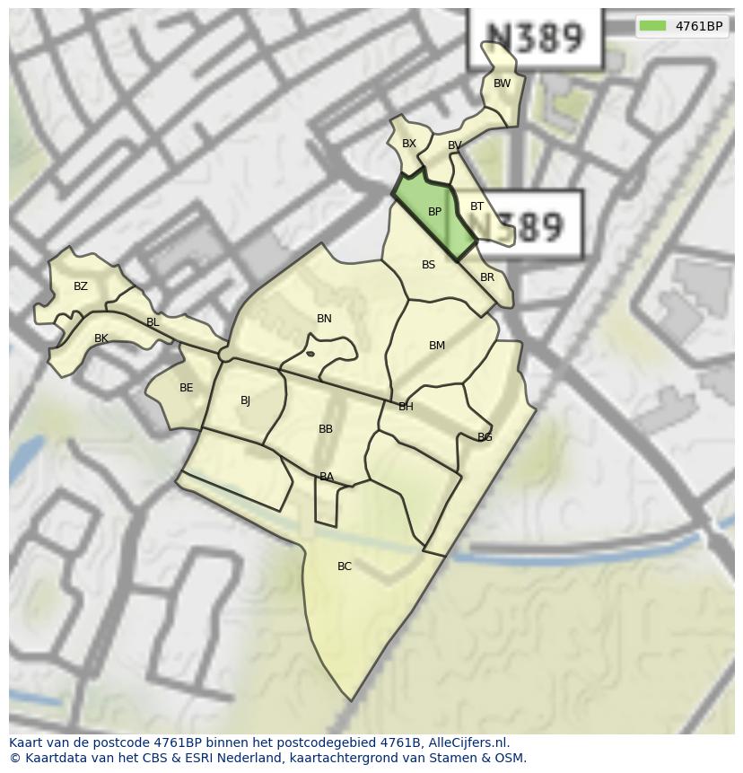 Afbeelding van het postcodegebied 4761 BP op de kaart.