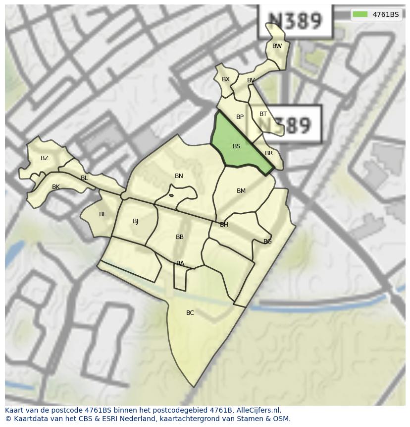 Afbeelding van het postcodegebied 4761 BS op de kaart.