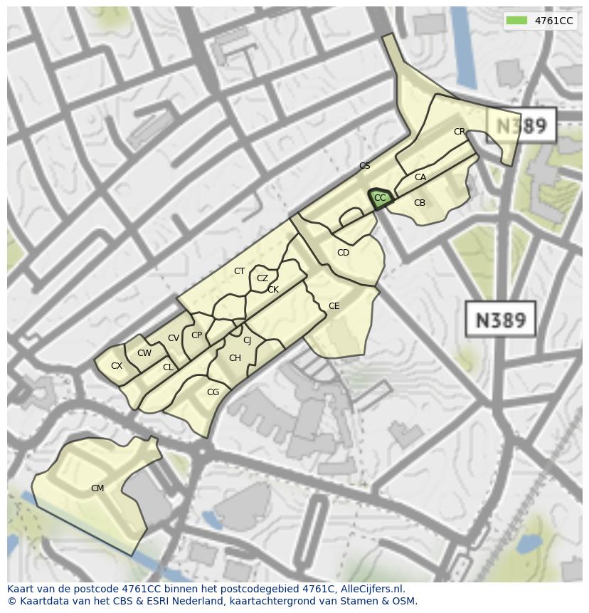 Afbeelding van het postcodegebied 4761 CC op de kaart.