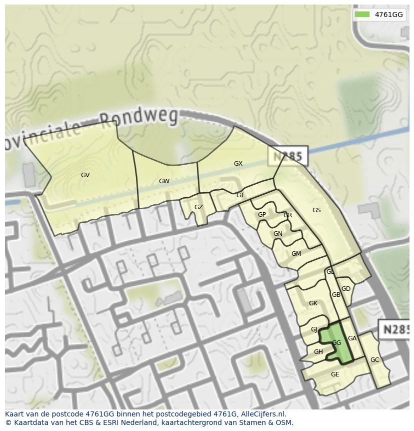 Afbeelding van het postcodegebied 4761 GG op de kaart.
