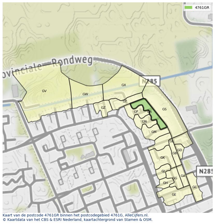 Afbeelding van het postcodegebied 4761 GR op de kaart.