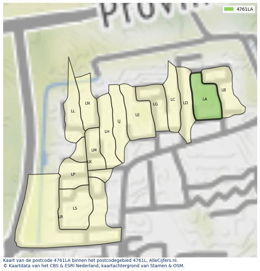 Afbeelding van het postcodegebied 4761 LA op de kaart.