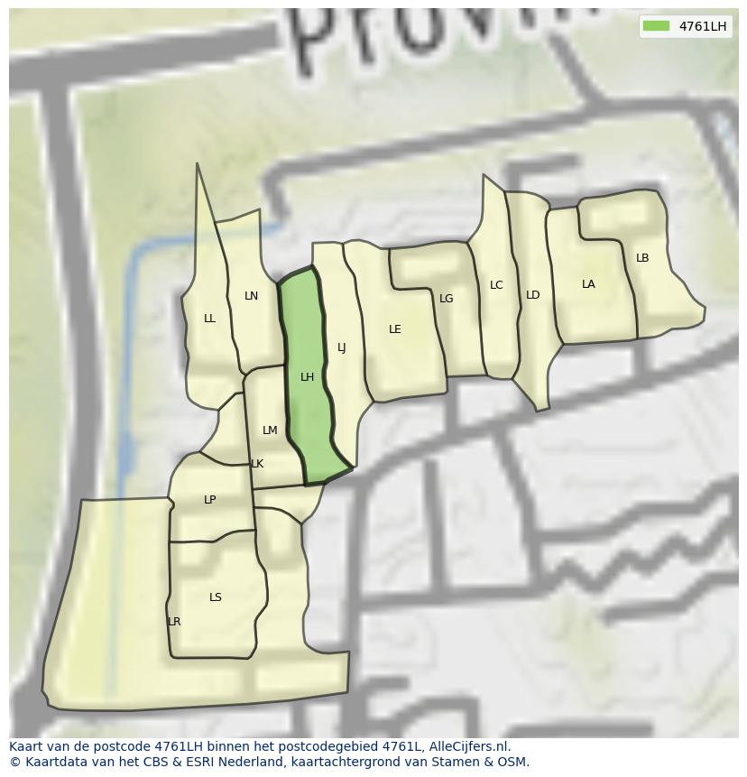 Afbeelding van het postcodegebied 4761 LH op de kaart.
