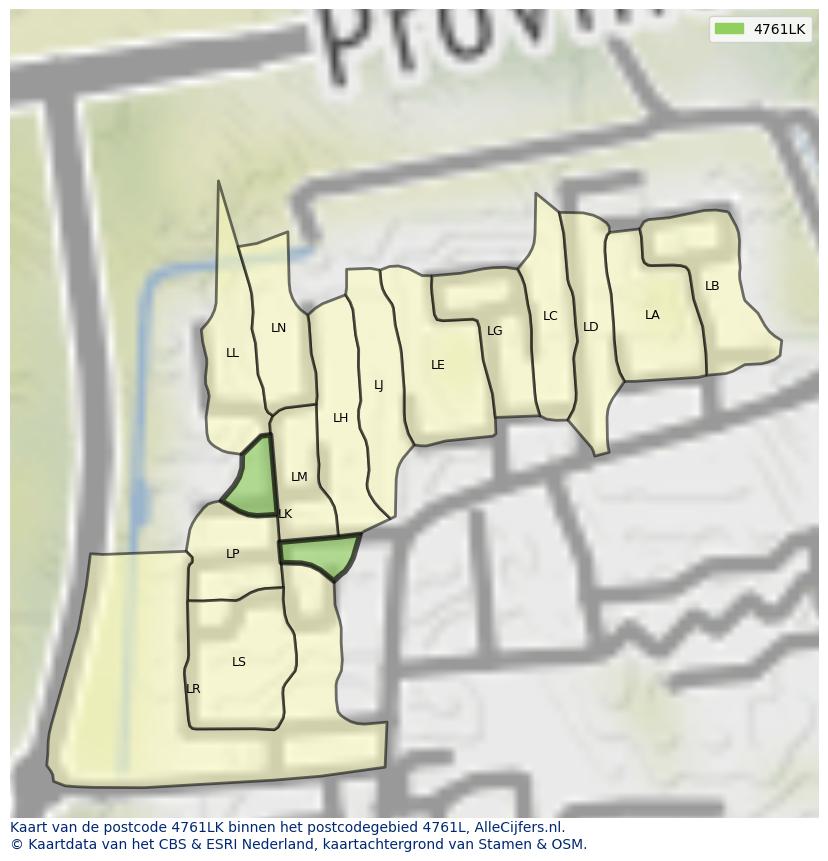 Afbeelding van het postcodegebied 4761 LK op de kaart.