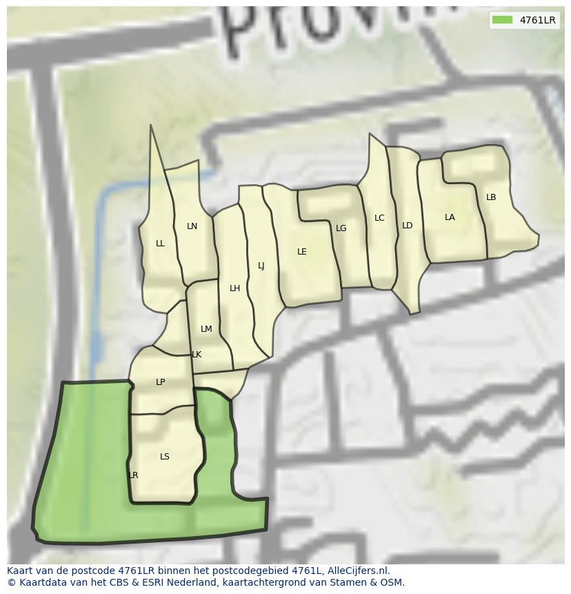 Afbeelding van het postcodegebied 4761 LR op de kaart.