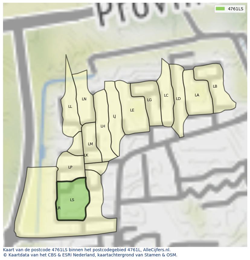 Afbeelding van het postcodegebied 4761 LS op de kaart.