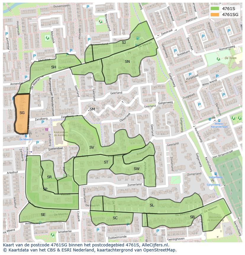 Afbeelding van het postcodegebied 4761 SG op de kaart.