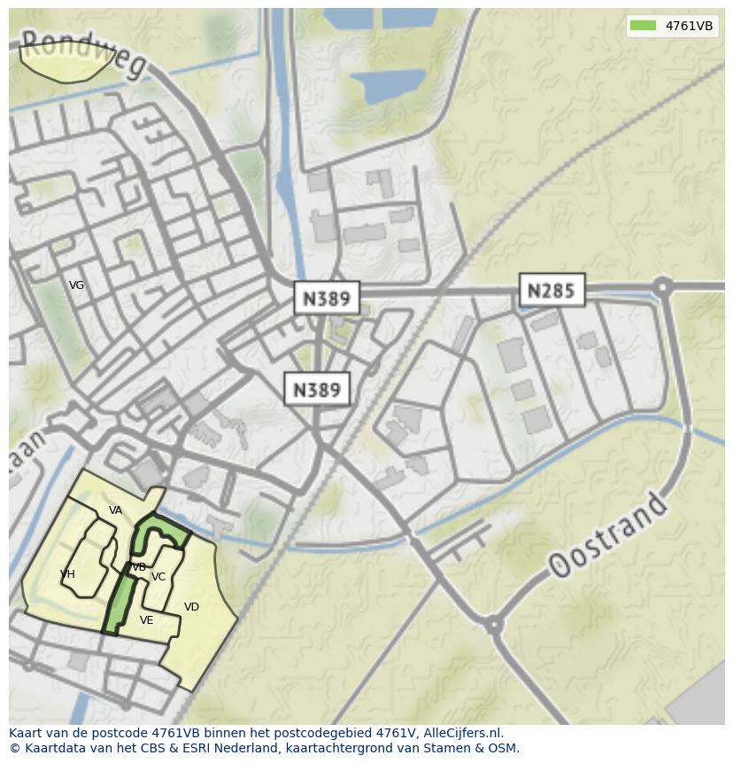 Afbeelding van het postcodegebied 4761 VB op de kaart.