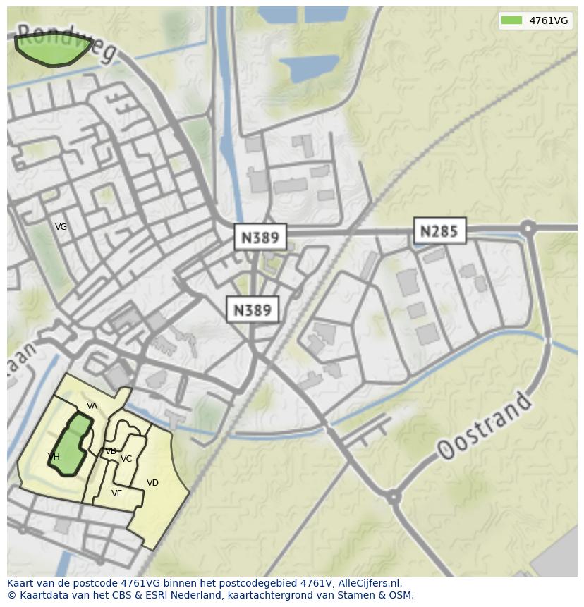 Afbeelding van het postcodegebied 4761 VG op de kaart.