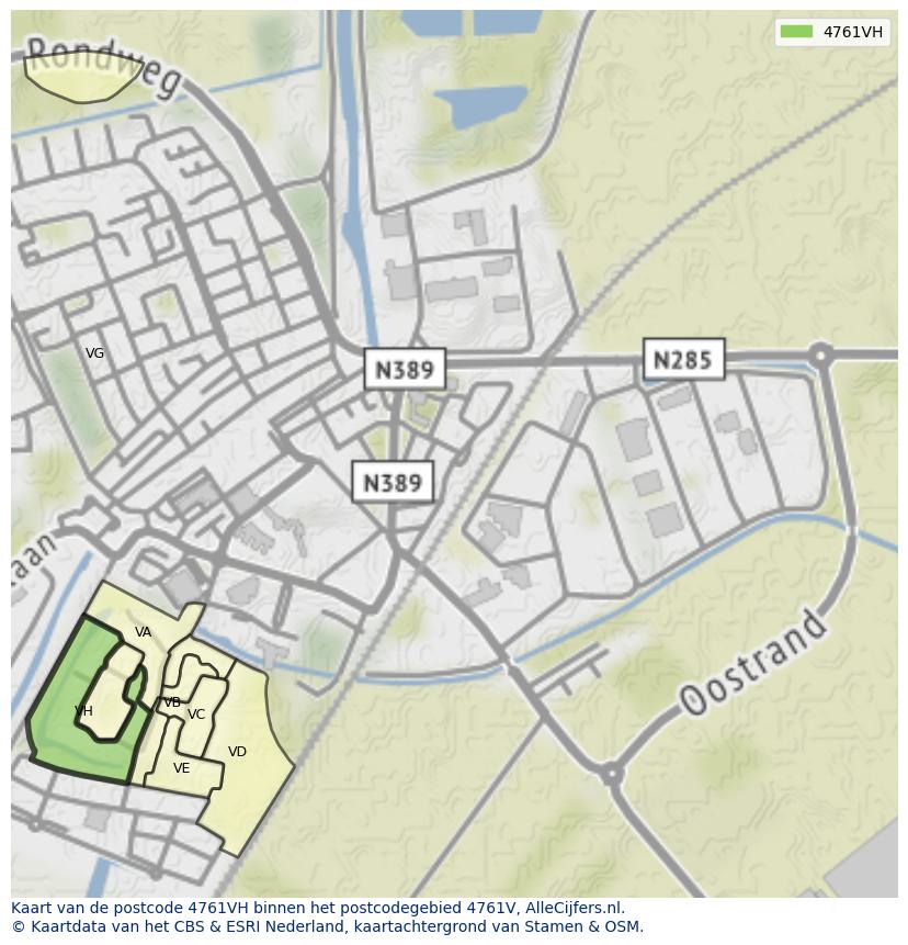Afbeelding van het postcodegebied 4761 VH op de kaart.