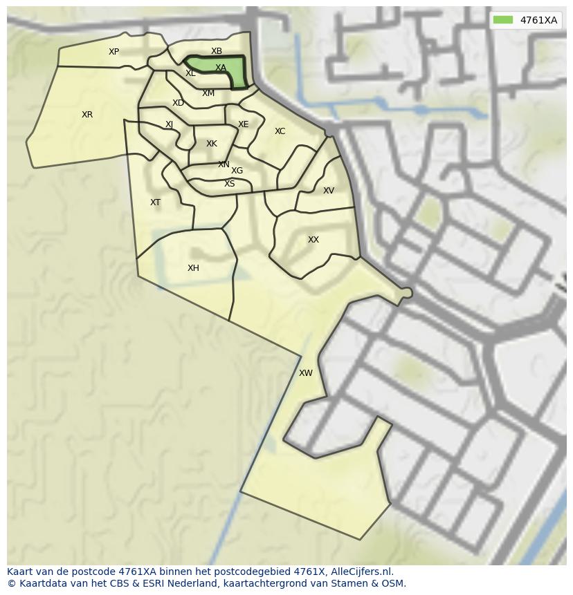Afbeelding van het postcodegebied 4761 XA op de kaart.