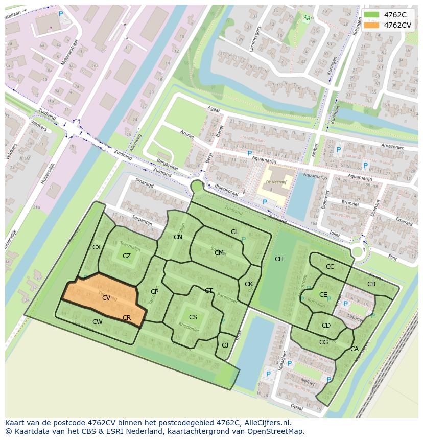 Afbeelding van het postcodegebied 4762 CV op de kaart.