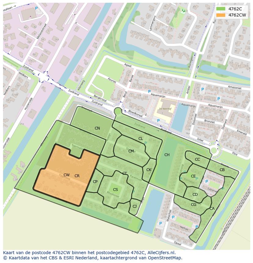 Afbeelding van het postcodegebied 4762 CW op de kaart.