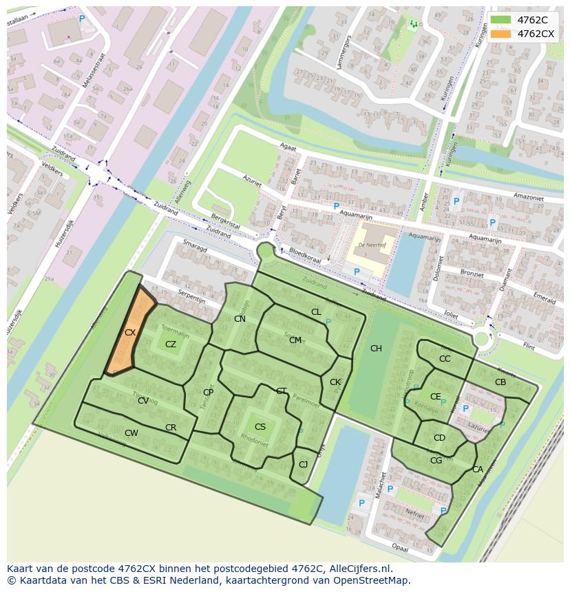 Afbeelding van het postcodegebied 4762 CX op de kaart.