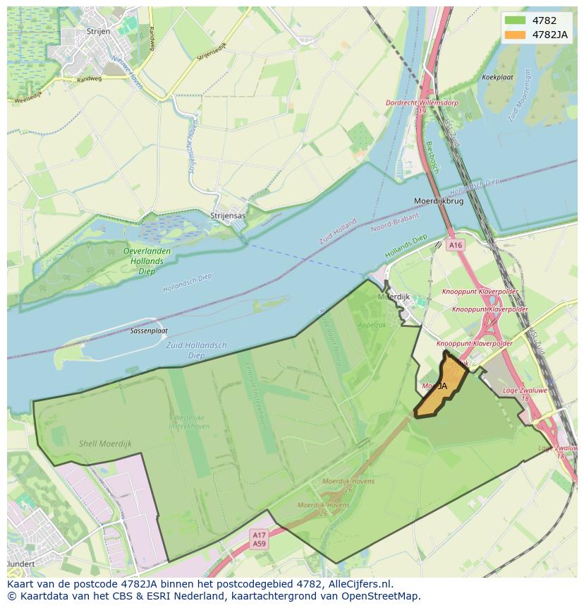 Afbeelding van het postcodegebied 4782 JA op de kaart.