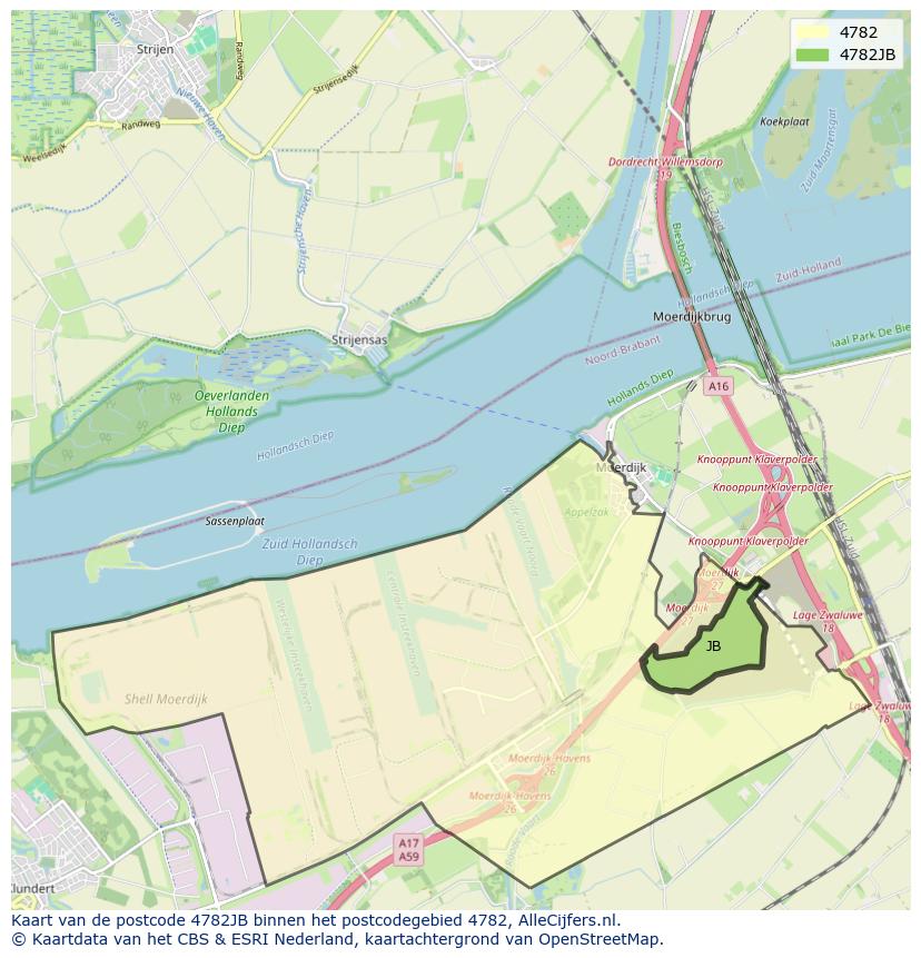 Afbeelding van het postcodegebied 4782 JB op de kaart.