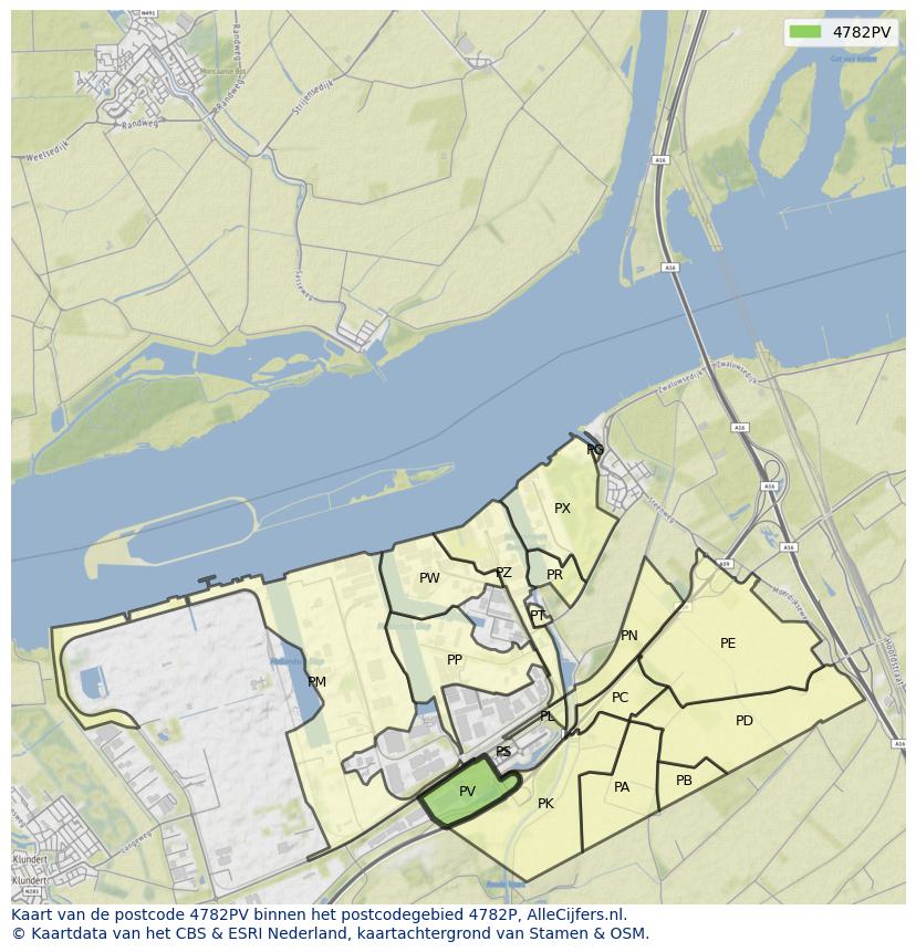 Afbeelding van het postcodegebied 4782 PV op de kaart.
